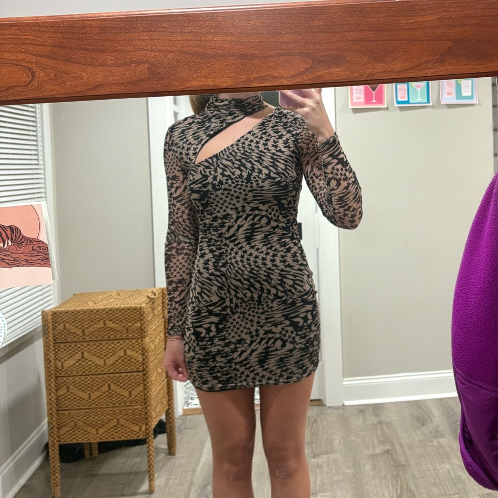 Superdown Black and Tan Patterned Dress